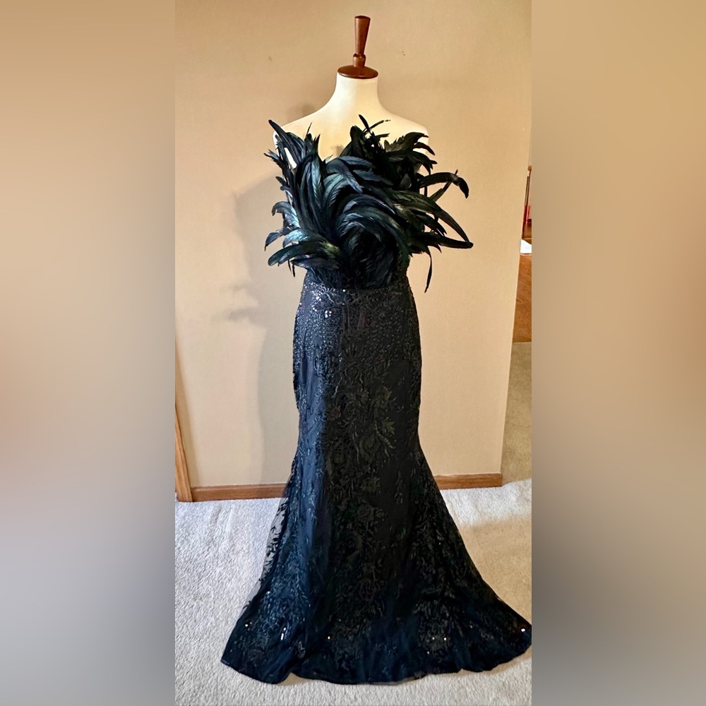 Black feathered dress